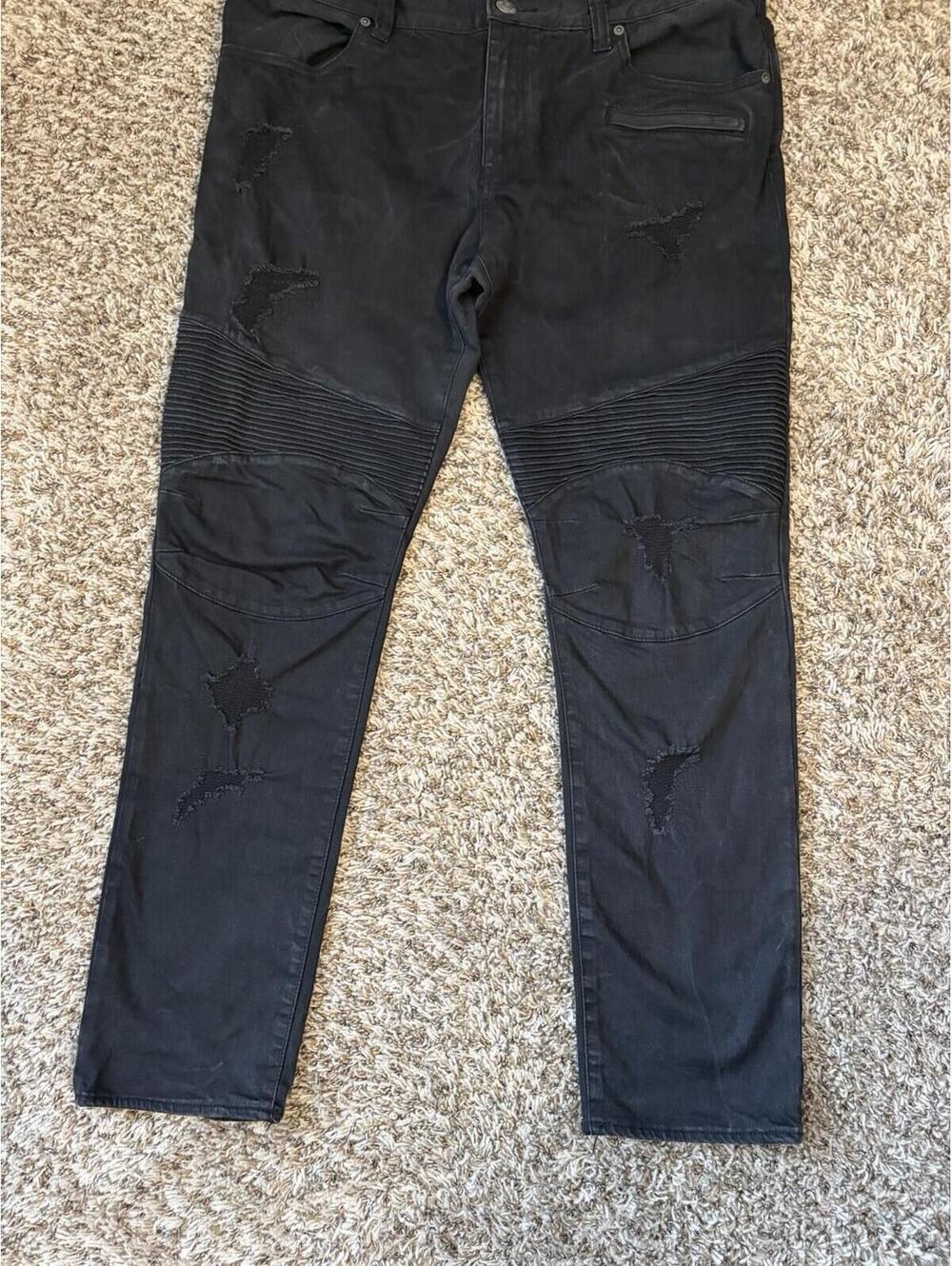 Armani Exchange Men’s Jeans J27 Skinny Biker Black Distressed Moto Size 40x32 - Picture 5 of 13